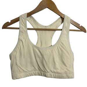 Cottonique Latex Free Organic Cotton Racerback Crop Top Bra 6 Natural Cream